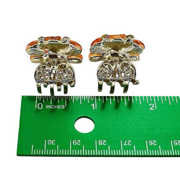 Y2K 3pc Claw Clip Set Butterfly Flower Vintage Style Enamel Rhinestones - Picture 5 of 6